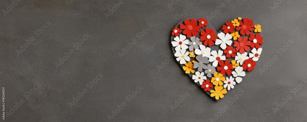 A heart-shaped arrangement of colorful flowers on a dark surface, symbolizing love and beauty in a serene and artistic way. A heart-shaped arrangement of colorful flowers on a dark surface, symbolizing love and beauty in a serene and artistic way.