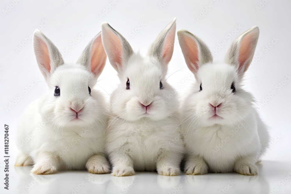 Obraz premium Charming tilt-shift photos of adorable white rabbits; perfect cute bunny stock images for pet portraits.