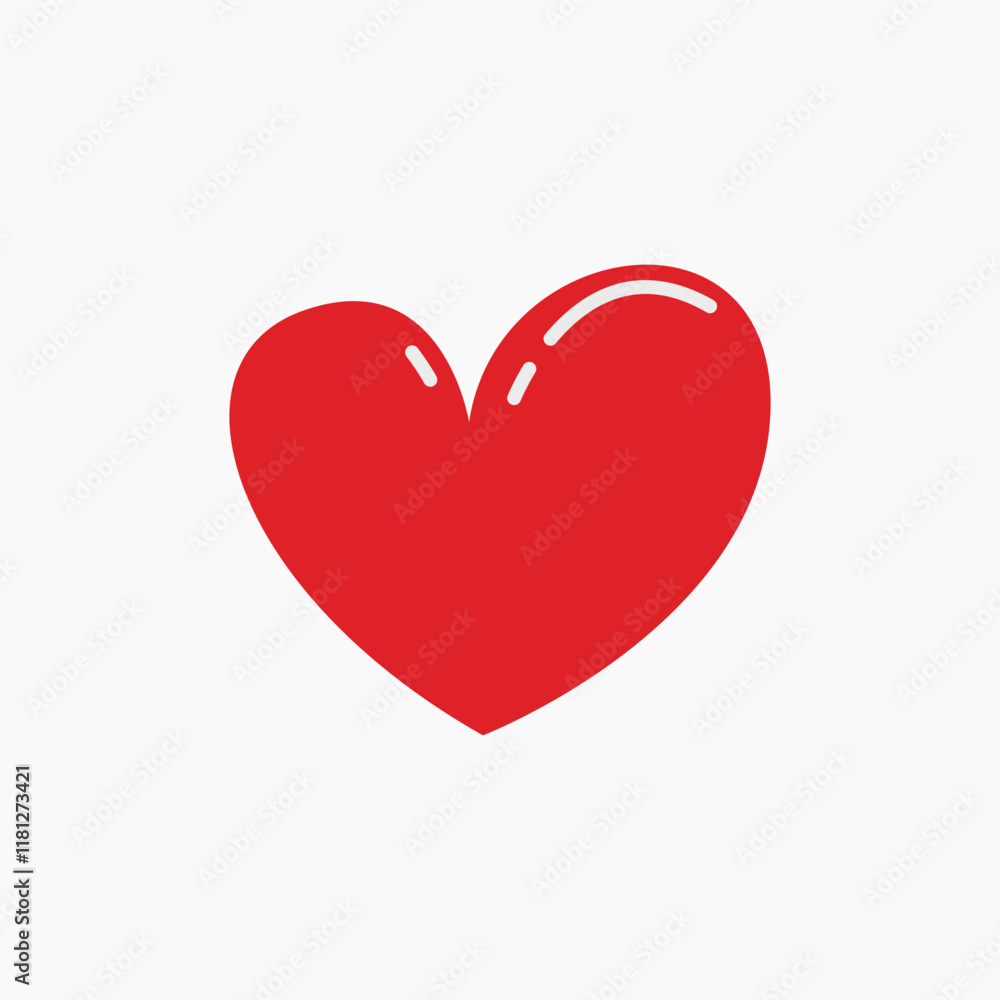 A simple, flat red heart with a subtle white highlight on a white background. A simple, flat red heart with a subtle white highlight on a white background.