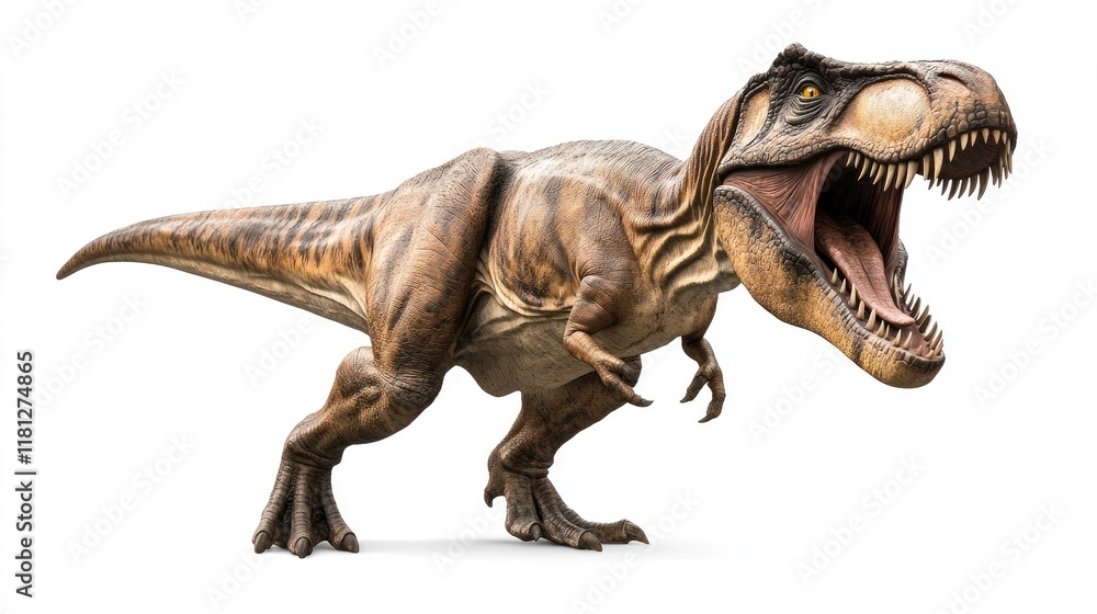 A detailed depiction of a Tyrannosaurus rex with an open mouth, showcasing its fierce appearance. A detailed depiction of a Tyrannosaurus rex with an open mouth, showcasing its fierce appearance.