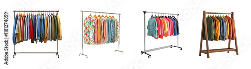 Clothes rail collection isolated on transparent background
