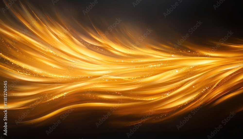 Obraz premium Abstract golden light streaks and shimmering dust scattered across a black canvas evoking opulence and sophisticated beauty