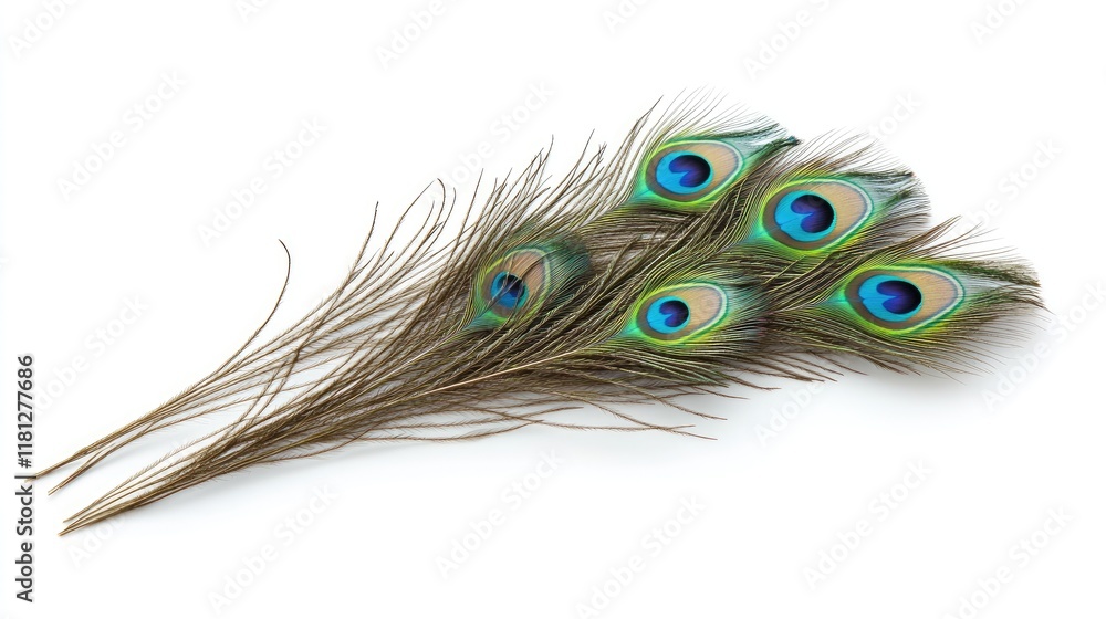 Obraz premium A collection of vibrant peacock feathers arranged artistically.
