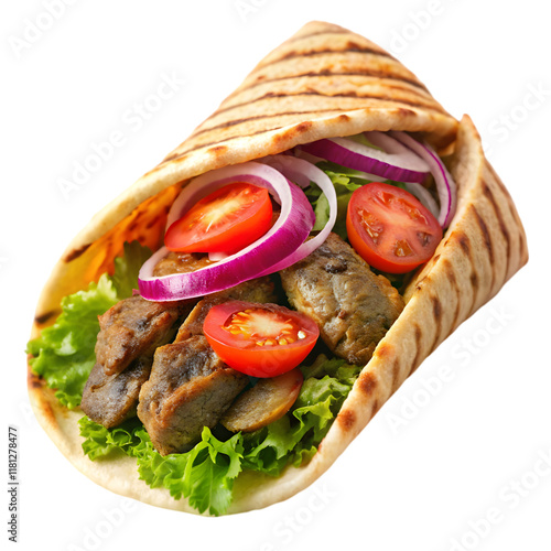 roasted greek grilled gyro meat on transparent background