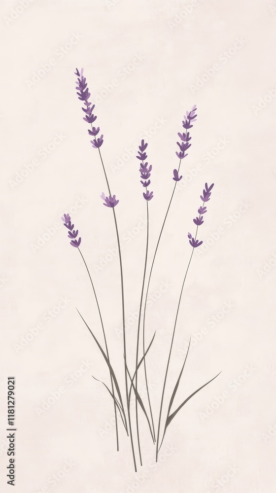 Naklejka premium Elegant Lavender Stems on Soft Beige Background for Tranquil Ambiance