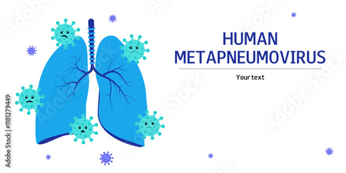 Metapneumovirus or hMPV vector background. Virus affect the lungs. Free space for text. Medical flat illustration.