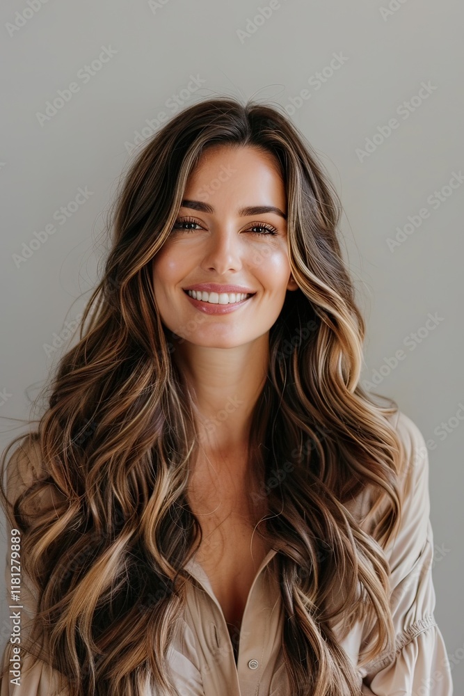 Fototapeta premium Portrait of a Laughing Woman with Wavy Hair
