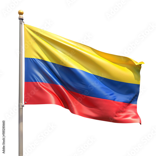 3D Colombia flag with realistic texture isolated on transparent background  
