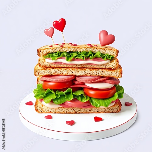 an image of a sandwich with hearts on a plate. photo