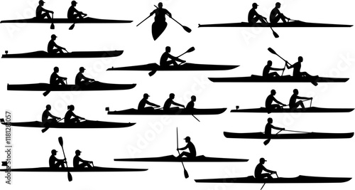 vector set of rowing silhouettes - vector. Transparent background PNG, cutout