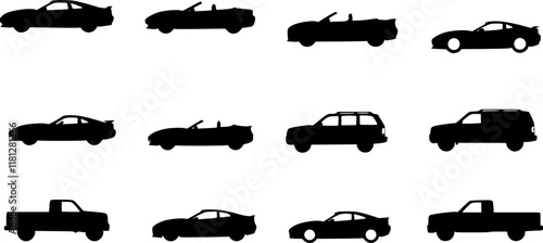 car silhouettes set - vector Transparent background PNG, cutout