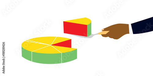 Pie chart of market share revenue distribution or investment profit and gain, business competition percentage diagram concept, pie chart cut or divided by entrepreneur for his share of share.