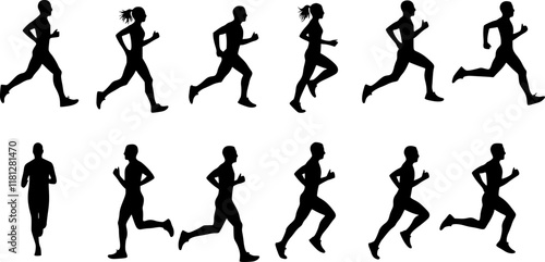 runners silhouettes collection. vector. Transparent background PNG, cutout