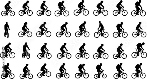 106 high quality bicyclists silhouettes - vector Transparent background PNG, cutout