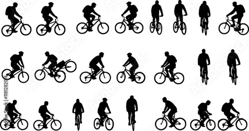 106 high quality bicyclists silhouettes - vector Transparent background PNG, cutout