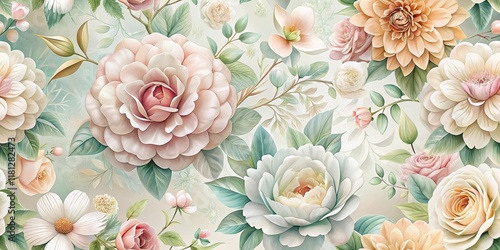 Wallpaper Mural Elegant floral arrangement in a seamless pattern of interconnected flowers with soft pastel hues and delicate petals Torontodigital.ca