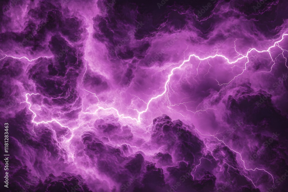 Naklejka premium Purple Lightning Strikes Dark Clouds