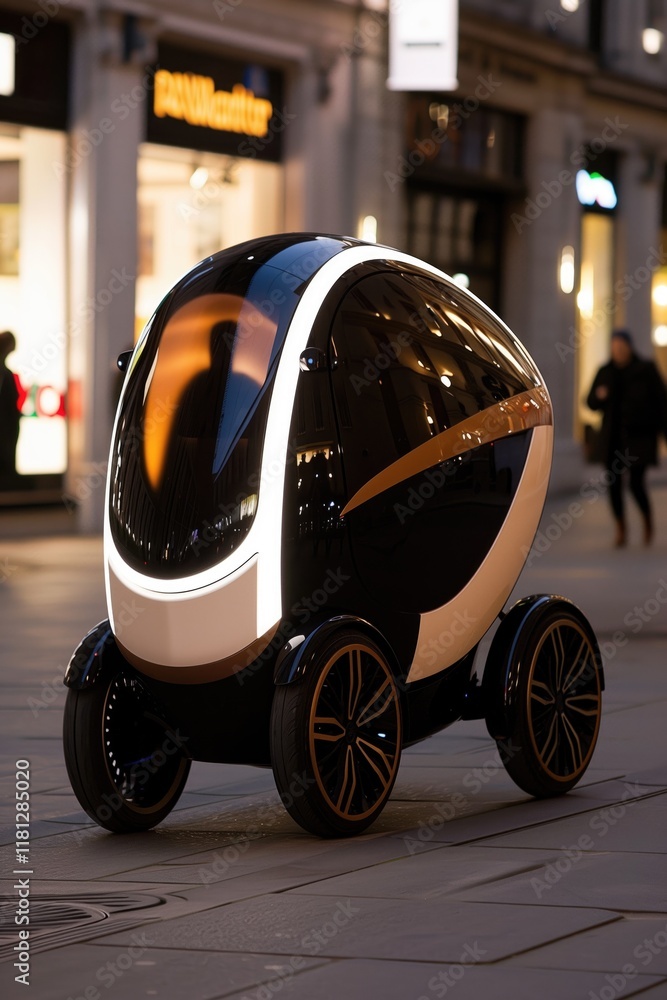 Naklejka premium Futuristic autonomous vehicle concept in urban night scene for technological innovation