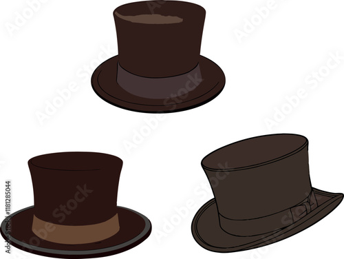 Three cylinder hats representing victorian era fashion and elegance
