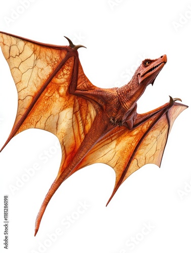 A stylized dragon with orange wings, soaring gracefully through the air. photo