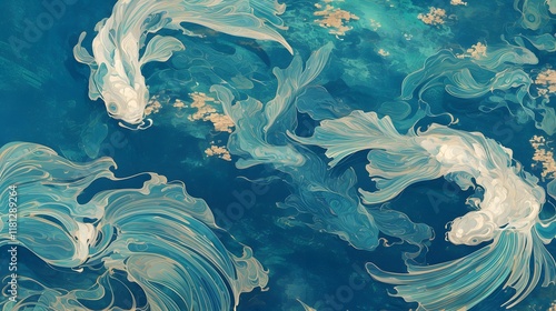 Mesmerizing aquatic patterns unfold like a natural kaleidoscope beneath the water's surface, filled with vibrant hues and textures