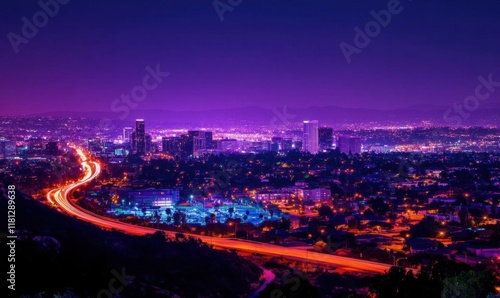 Wallpaper Mural Nighttime cityscape with vibrant lights and a winding road. Torontodigital.ca
