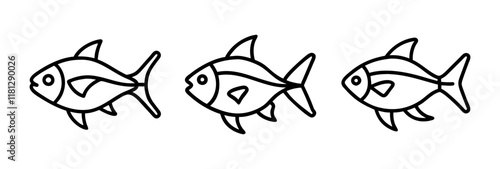black skirt tetra fish  icon, fish line art, fish vector  - simple black line art icon of black skirt tetra fish  perfect for logos, and fish-themed designs.