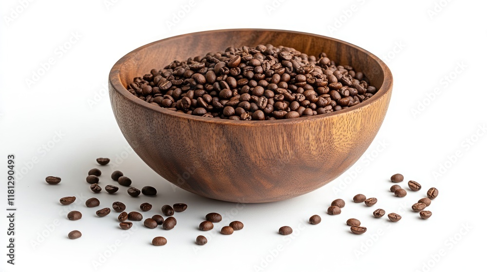 Artisan display of single-origin Peruvian coffee beans in a wooden bowl, highlighting their texture with scattered beans around Artisan display of single-origin Peruvian coffee beans in a wooden bowl, highlighting their texture with scattered beans around