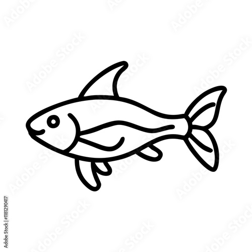 corydoras catfish icon, fish line art, fish vector  - simple black line art icon of corydoras catfish perfect for logos, and fish-themed designs.