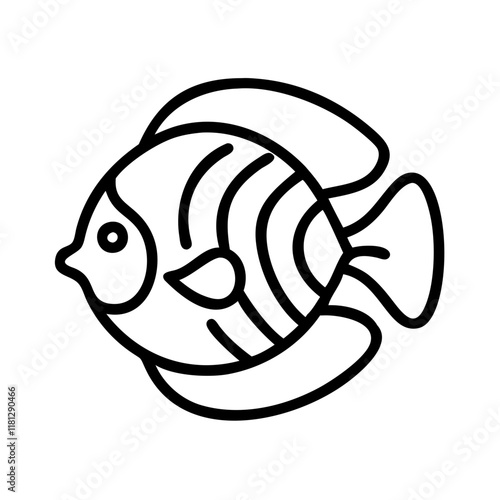 discus fish icon, fish line art, fish vector  - simple black line art icon of discus fish perfect for logos, and fish-themed designs.