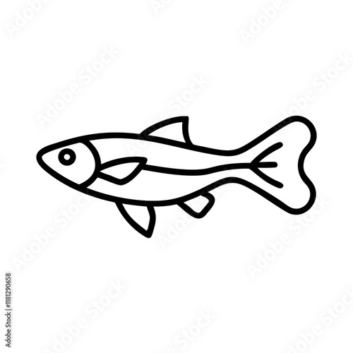 endler s livebearer fish icon, fish line art, fish vector  - simple black line art icon of endler s livebearer fish perfect for logos, and fish-themed designs.