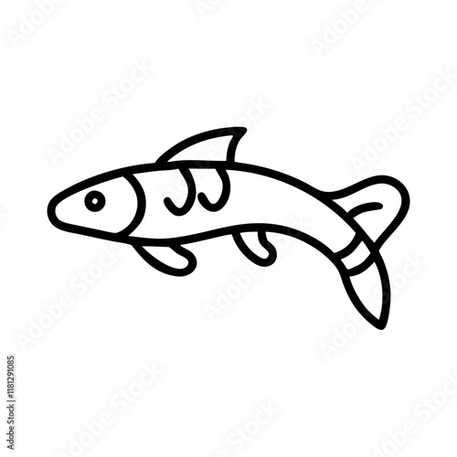 kuhli loach fish icon, fish line art, fish vector  - simple black line art icon of kuhli loach fish perfect for logos, and fish-themed designs.