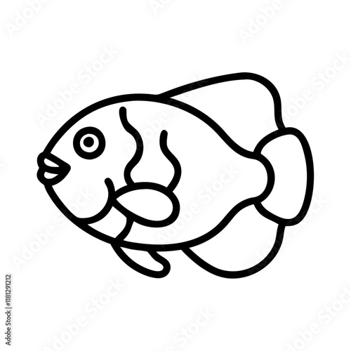 oscar fish icon, fish line art, fish vector  - simple black line art icon of oscar fish perfect for logos, and fish-themed designs.