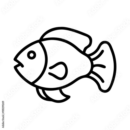 oscar fish icon, fish line art, fish vector  - simple black line art icon of oscar fish perfect for logos, and fish-themed designs.