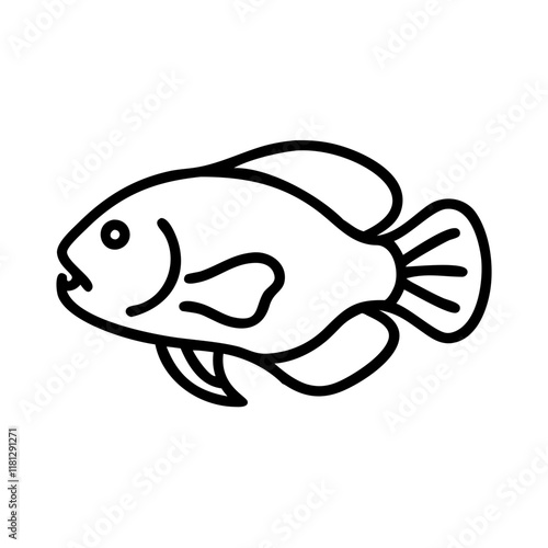 oscar fish icon, fish line art, fish vector  - simple black line art icon of oscar fish perfect for logos, and fish-themed designs.