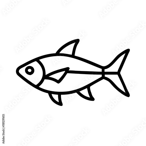 rummy nose tetra fish icon, fish line art, fish vector  - simple black line art icon of rummy nose tetra fish perfect for logos, and fish-themed designs.
