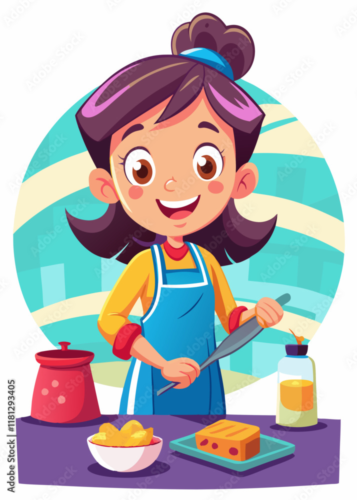 Adorable girl cooking in the kitchen, happily preparing a healthy snack. Little chef using fresh ingredients, focused on making a tasty homemade treat.
Adorable girl cooking in the kitchen, happily preparing a healthy snack. Little chef using fresh ingredients, focused on making a tasty homemade treat.