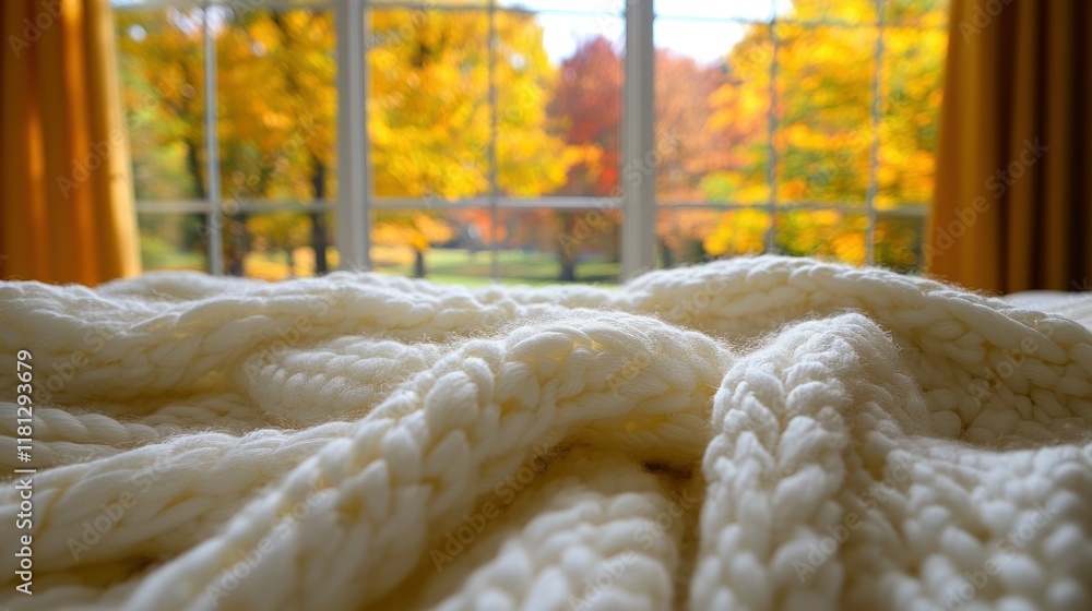 Cozy Autumn Day: A Knitted Blanket and Golden Leaves Cozy Autumn Day: A Knitted Blanket and Golden Leaves