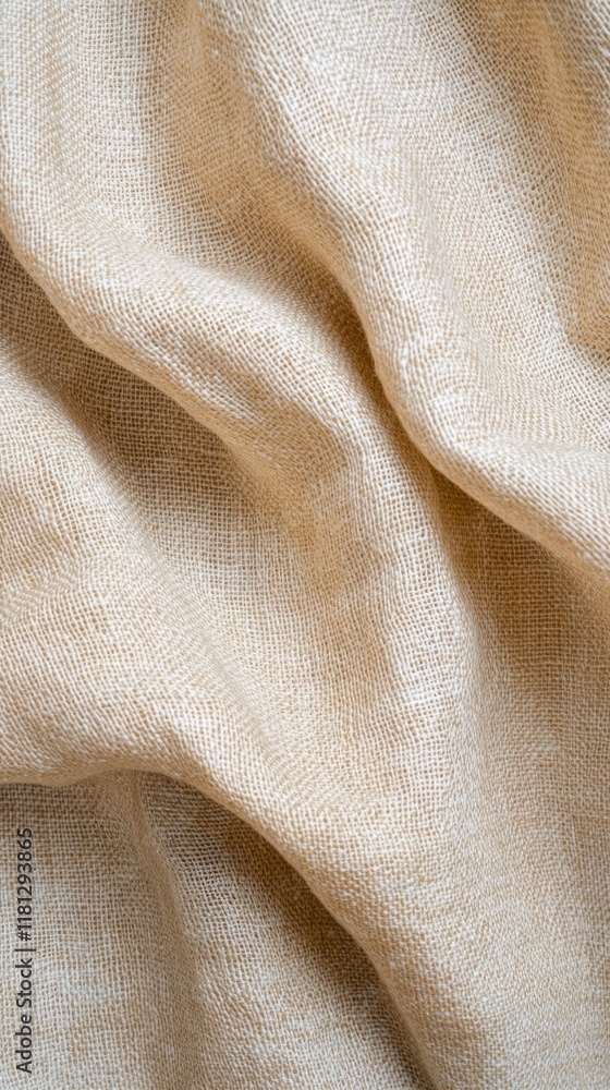 The gentle, flowing folds of beige linen fabric create a warm and inviting texture, showcasing the subtlety in color and weave that enhances any design aesthetic The gentle, flowing folds of beige linen fabric create a warm and inviting texture, showcasing the subtlety in color and weave that enhances any design aesthetic