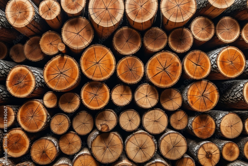A stack of neatly arranged firewood in a forest with brown logs and visible bark, showcasing the natural texture of wood and its industrial use A stack of neatly arranged firewood in a forest with brown logs and visible bark, showcasing the natural texture of wood and its industrial use