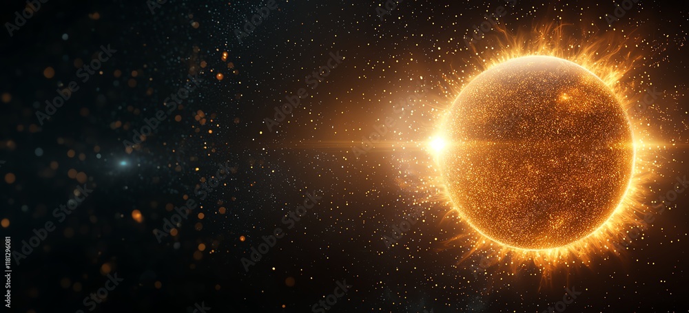 Obraz premium A captivating image of a glowing sun surrounded by cosmic dust, showcasing the beauty of the universe and the mysteries of space. Ideal for scientific or educational projects.