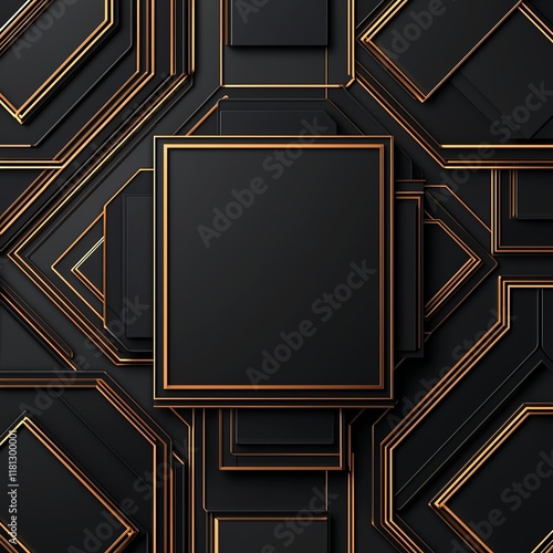 A modern abstract design featuring layered black frames with golden outlines. Perfect for backgrounds, branding, or creative projects with a touch of elegance and sophistication.