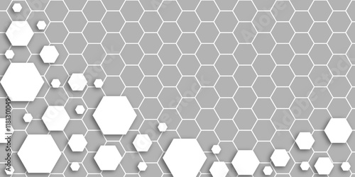 Abstract computer technology background banner futuristic business data technology modern concept. polygon shape, White hexagons geometric background, minimal honeycomb pattern. 3d render illustration
