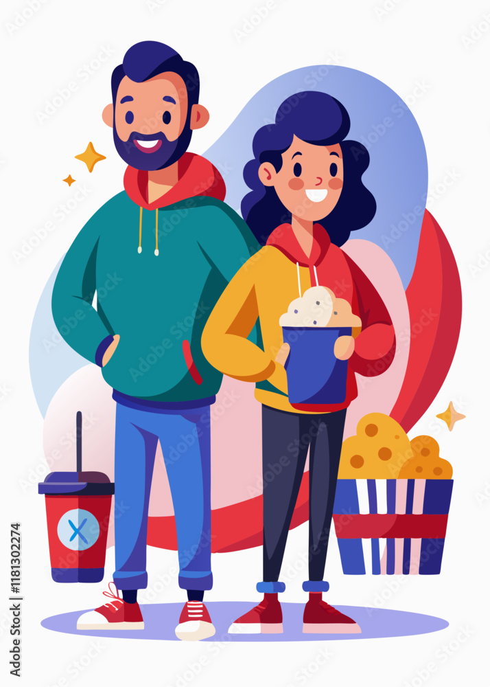 Cozy couple in sweatshirts enjoying a movie night with popcorn at home
Cozy couple in sweatshirts enjoying a movie night with popcorn at home