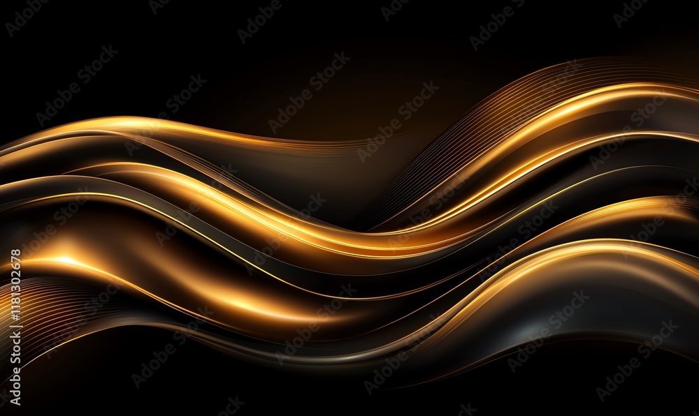 Fototapeta premium A stunning abstract image showcasing elegant golden waves flowing smoothly against a dark background. Perfect for adding a touch of sophistication to design projects.
