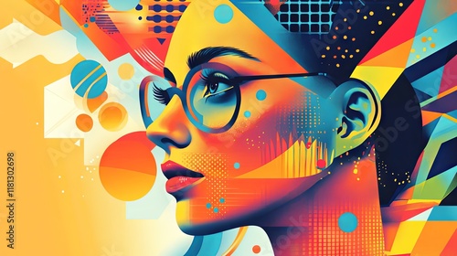 Colorful Abstract Geometric Woman Portrait Art