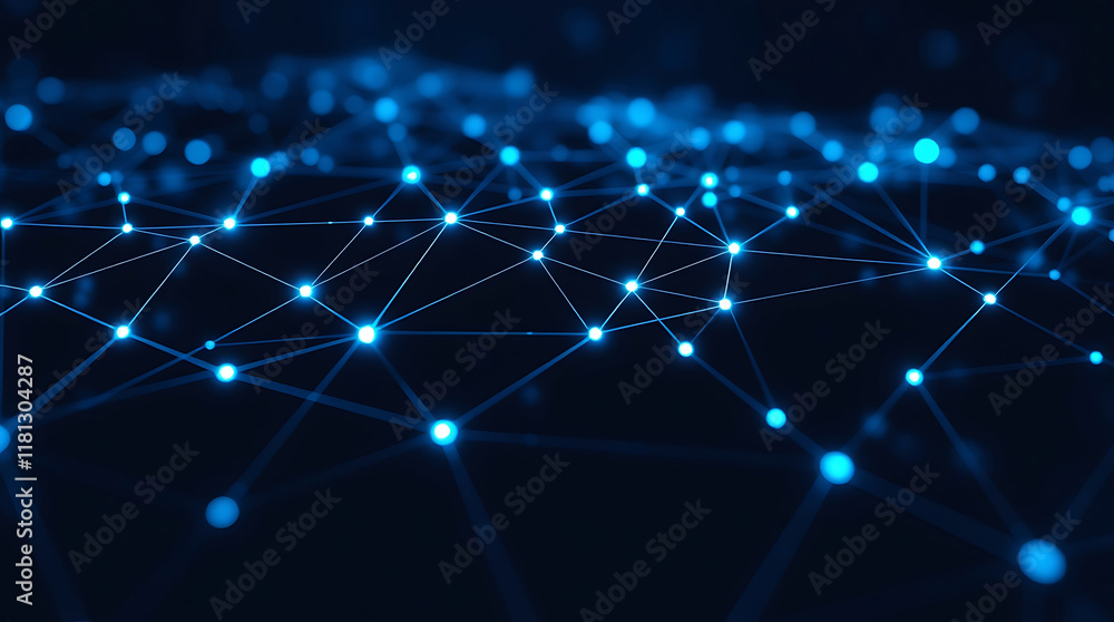 Futuristic Artificial Intelligence Network: A Digital Web of Interconnected Nodes Illuminated by Vibrant Blue Light on a Dark Bokeh Background Futuristic Artificial Intelligence Network: A Digital Web of Interconnected Nodes Illuminated by Vibrant Blue Light on a Dark Bokeh Background