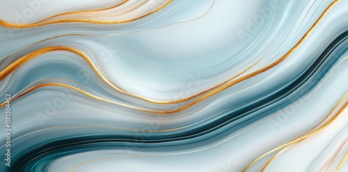 An abstract illustration featuring smooth, flowing lines in shades of blue and gold. Ideal for backgrounds, wallpapers, or artistic projects that require elegance and tranquility. photo