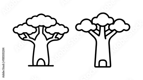 baobab tree icon, tree line art, tree vector - simple black line art icon of baobab tree perfect for logos, and tree-themed designs.