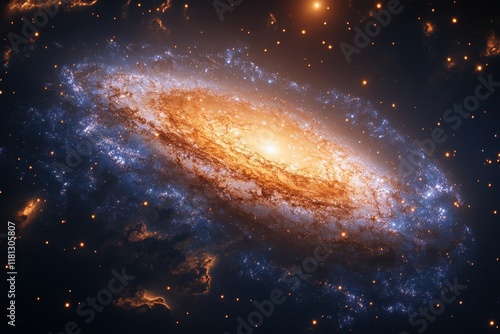 Vibrant spiral galaxy illuminated by stars in deep space showcasing cosmic beauty and wonder photo